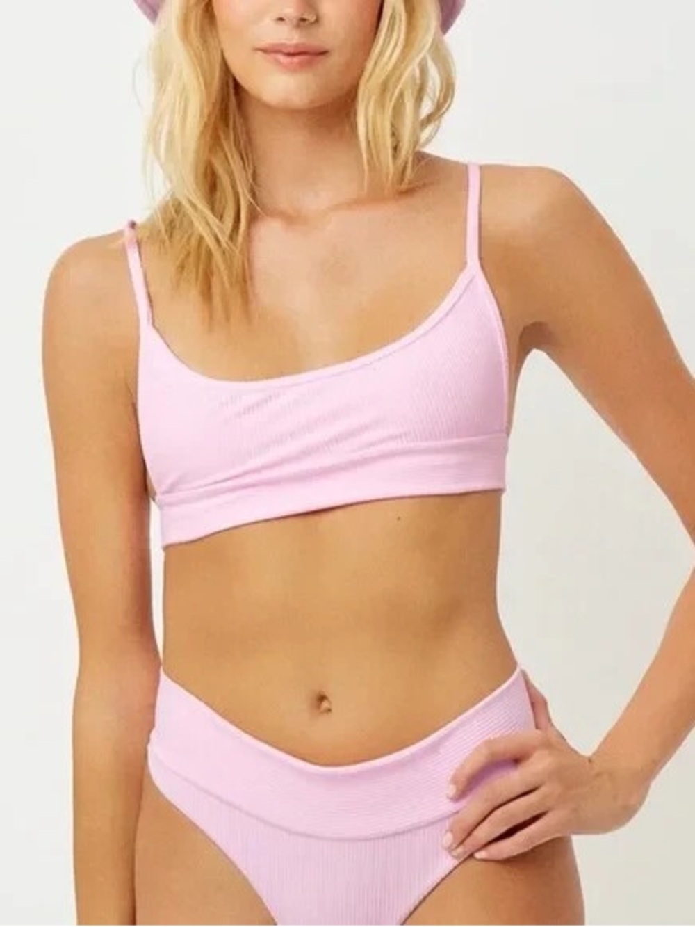 Frankie's Bikinis Light Pink Ribbed Bralette & High-Waist Bikini Bottom